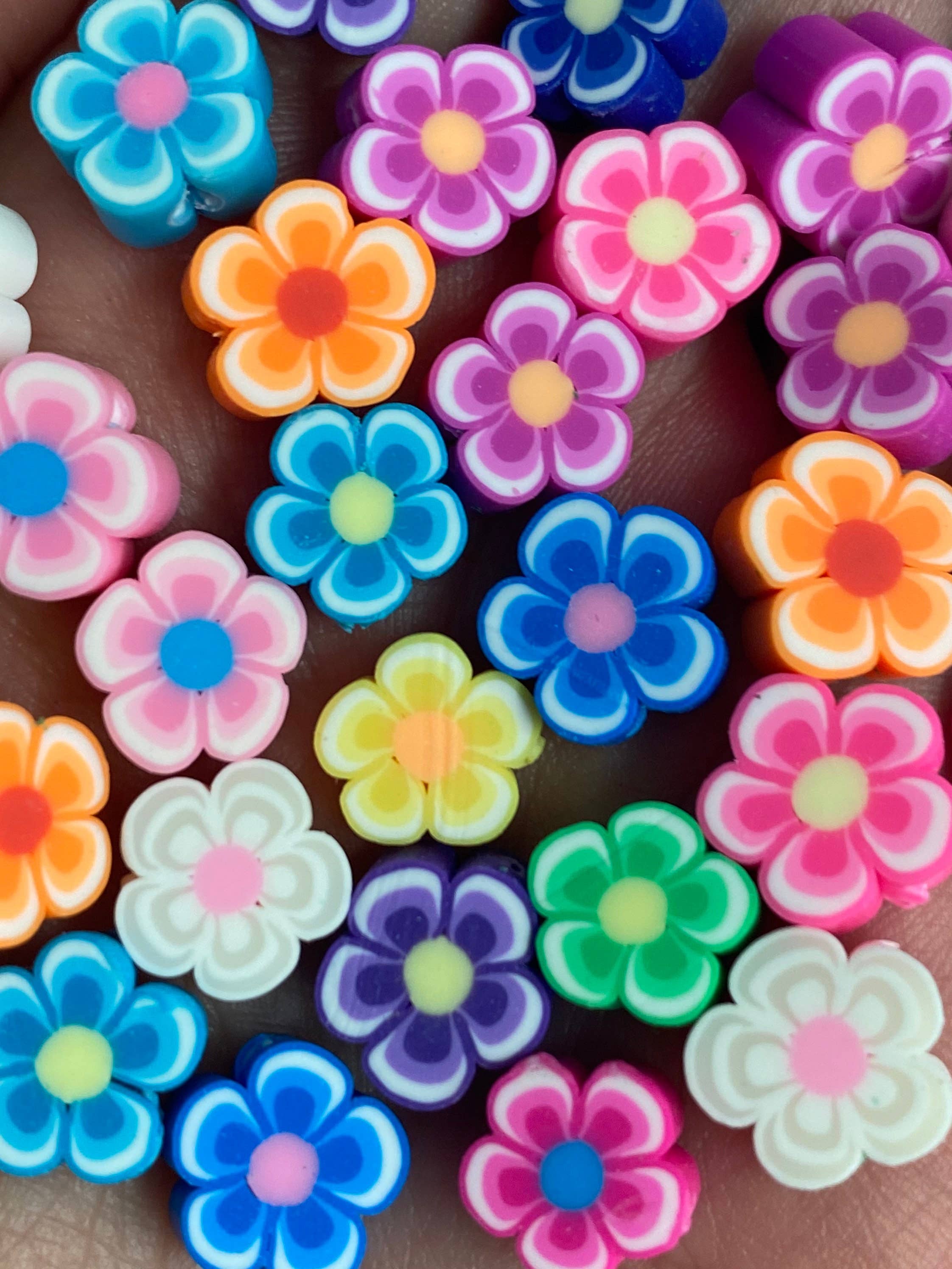 The Bead Bazaar - Wholesale Beads - 100 Bright Flower Beads, 90's Boho Accent Flower Beads, Colo7