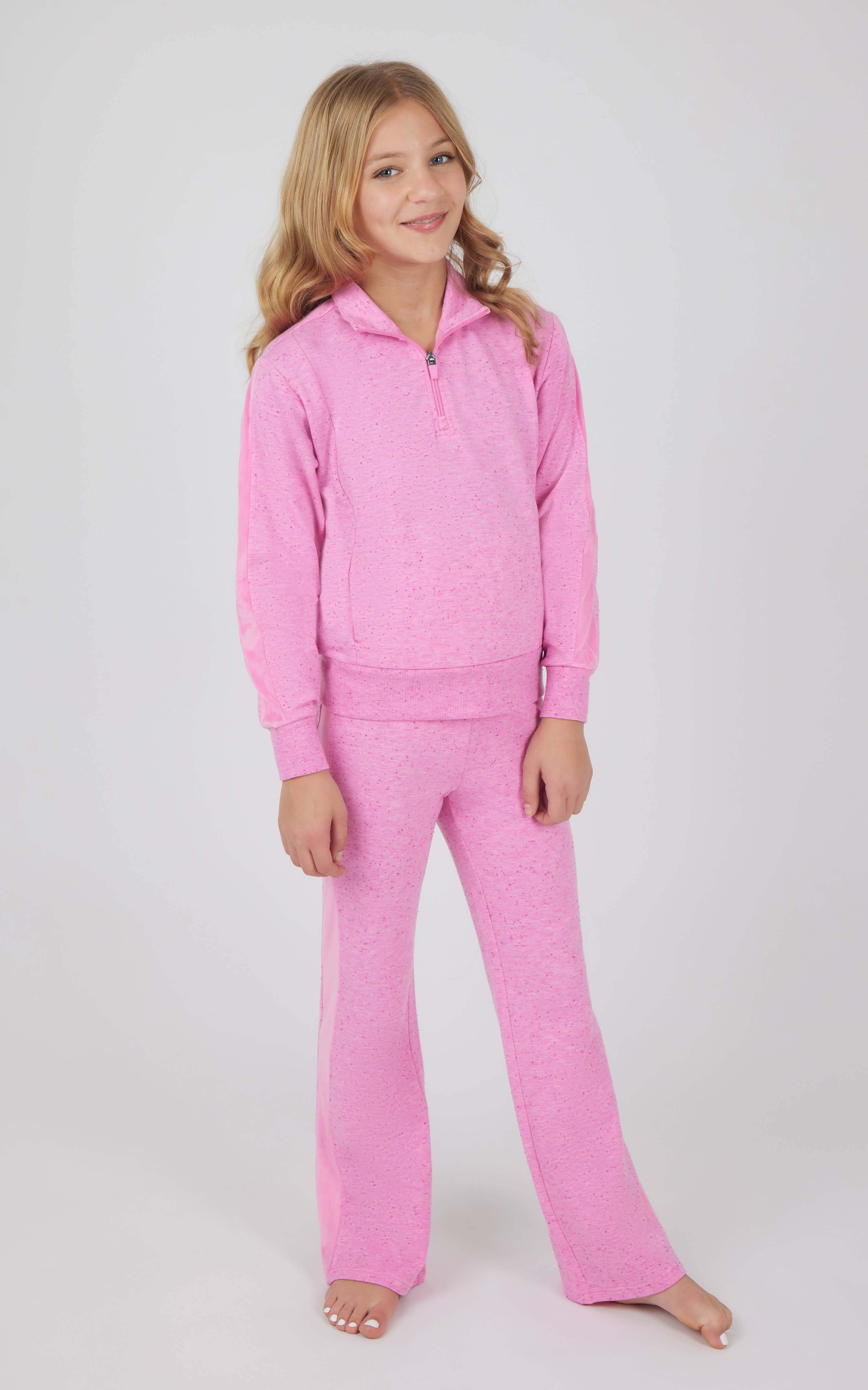 90 Degree by Reflex & Yogalicious - Wholesale Lounge Set - Kids - Girls Confetti Half Zip Pullover and Flare Set0
