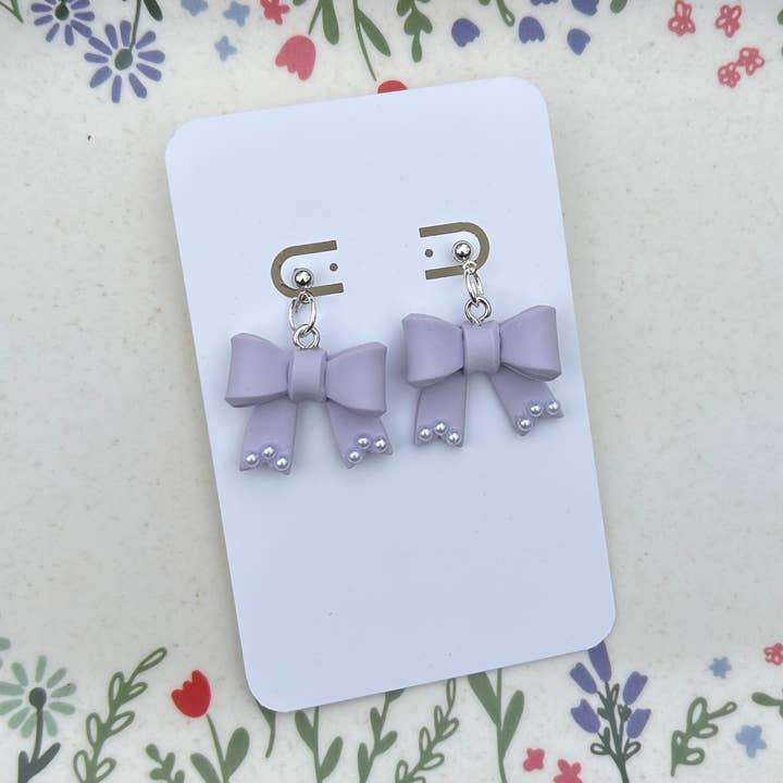 Pearl Bow Polymer Clay Earrings for wholesale by Miss Mattie Bleu's