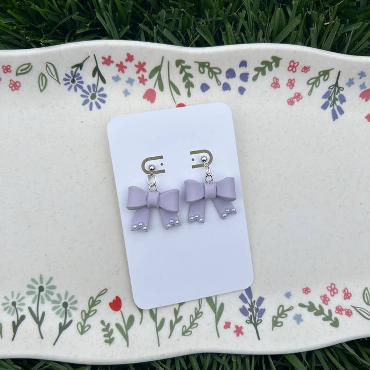 Pearl Bow Polymer Clay Earrings for wholesale by Miss Mattie Bleu's