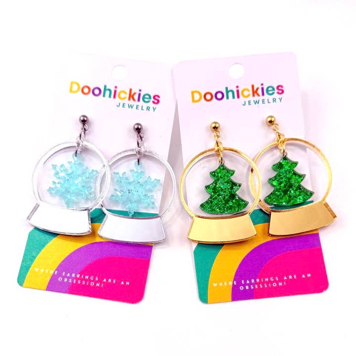 Christmas Snow Globe Acrylic Earring Collection for wholesale by Doohickies