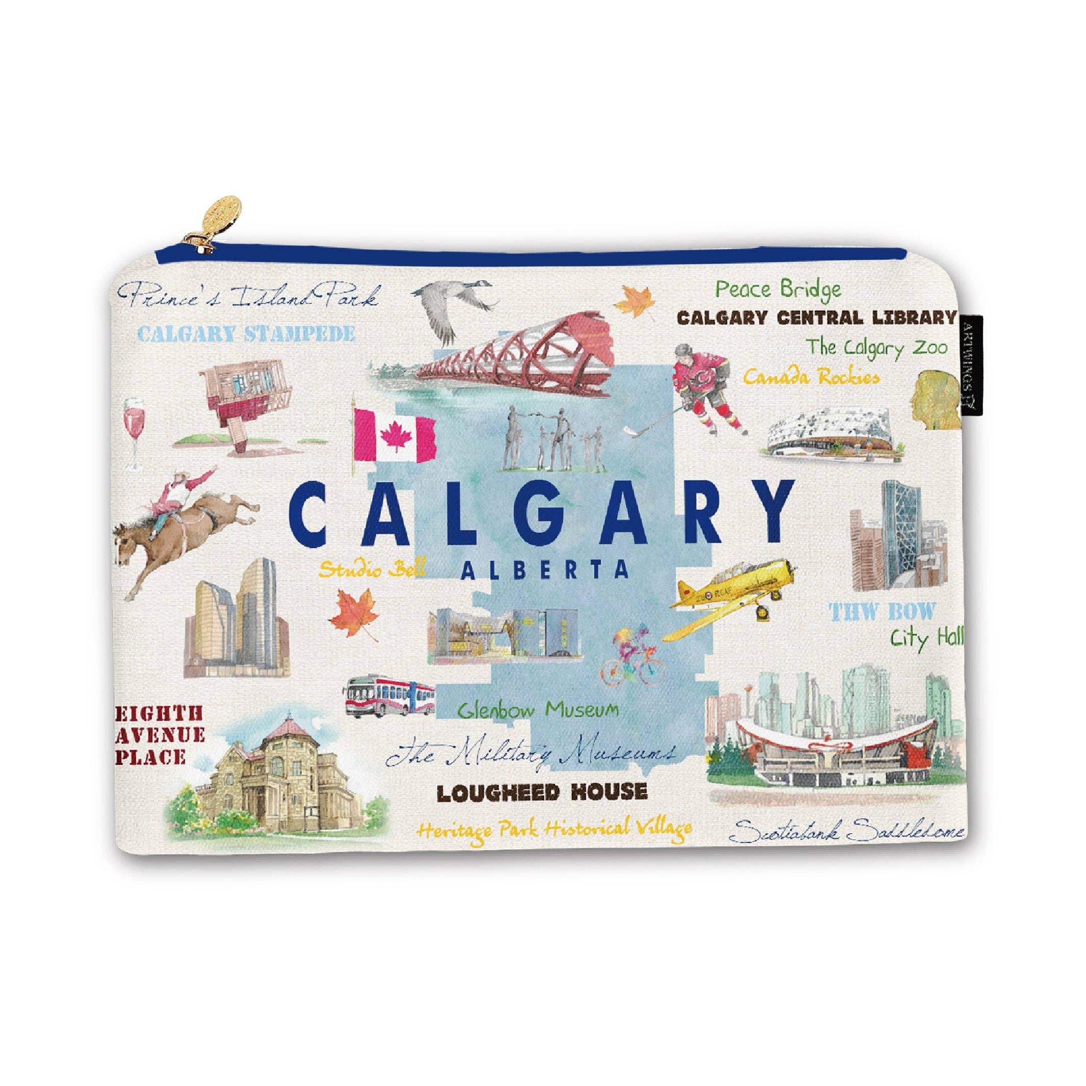 Northern Icons Canada - Wholesale Pouch - Women's - Calgary Alberta Medium Pouch Bag – Illustrated Canadian City Travel Organizer1