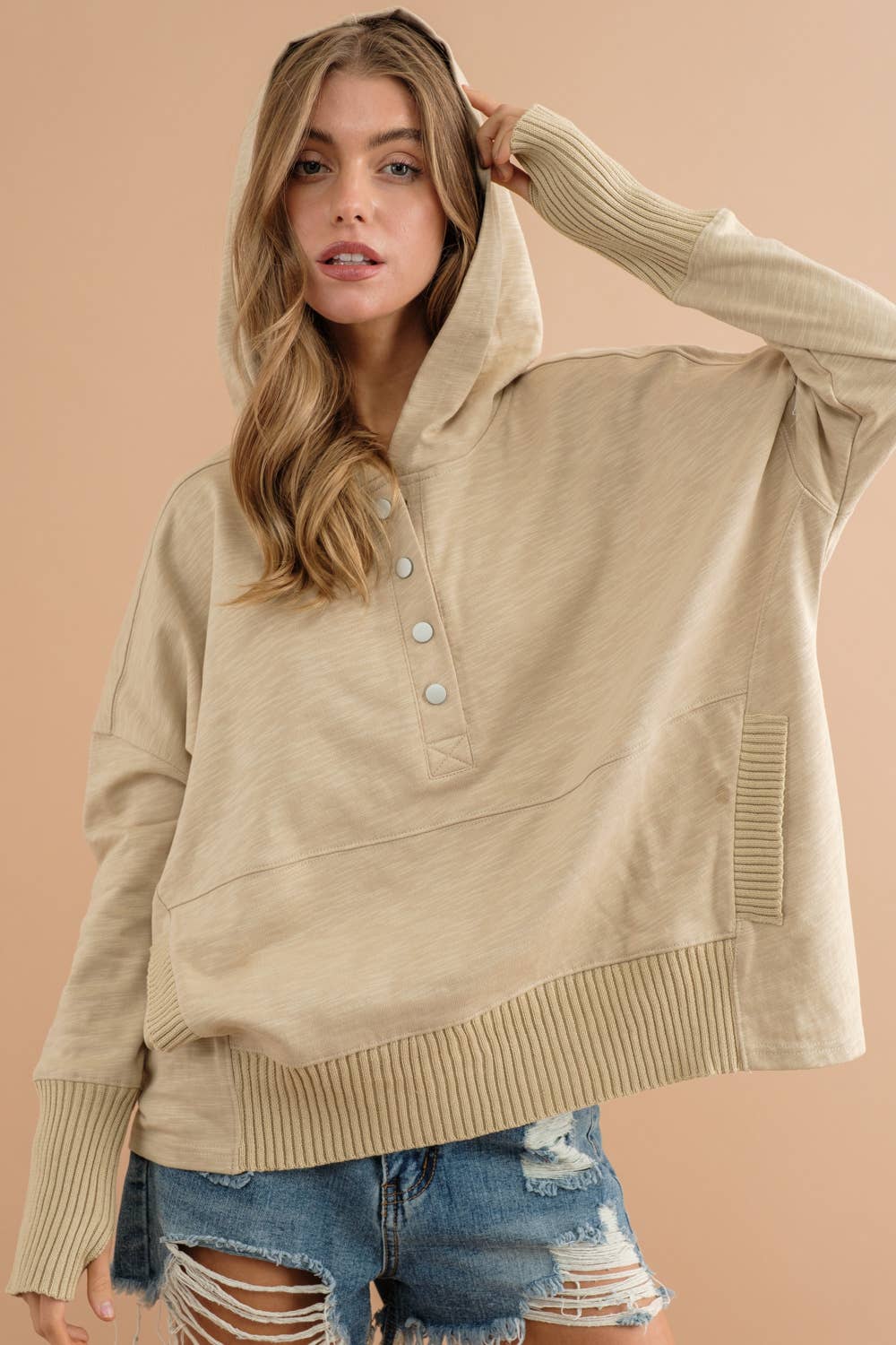 Blue B - Wholesale Hoodie - Women's - 22362T - Oversized Snap Up Hooded Pullover8