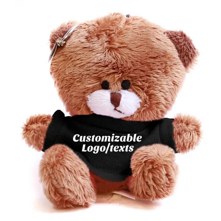4" Tiny Brown Keychain Plush Bear with Customizable T-shirt for wholesale by Plushland
