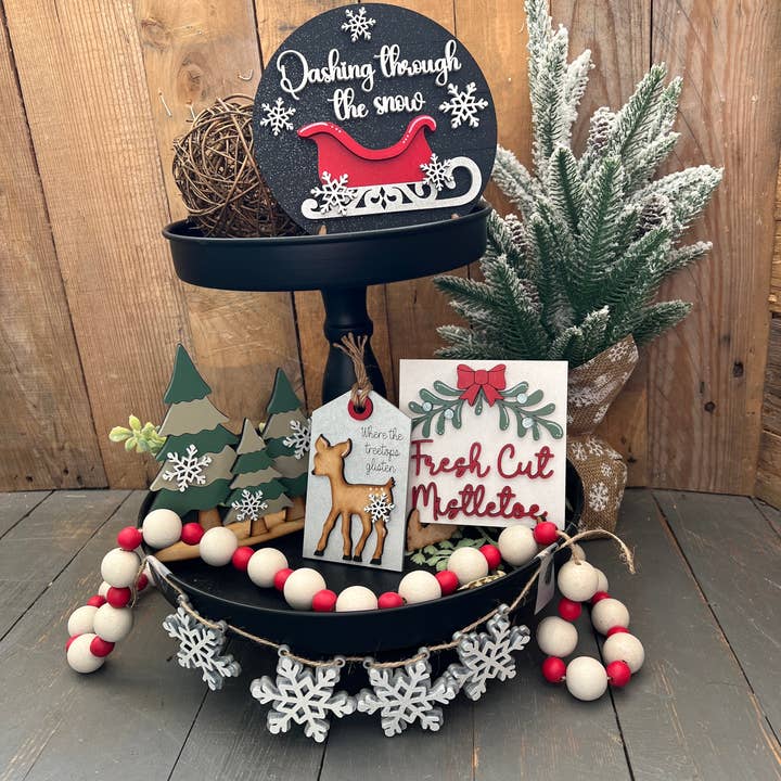 Kit de bandeja de niveles navideños de muérdago para venta al por mayor de Rustic Home Co LLC