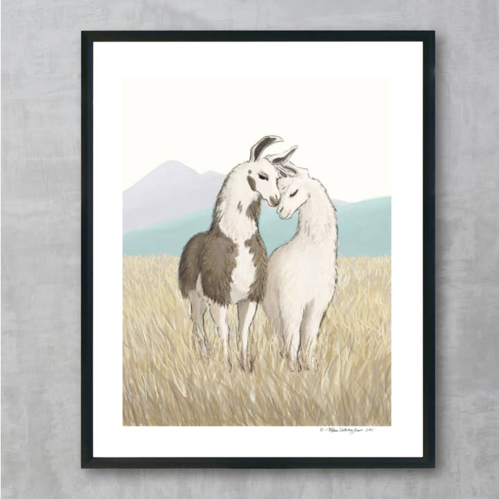 Llamas in Love Fine Art Print for wholesale by True North Creations
