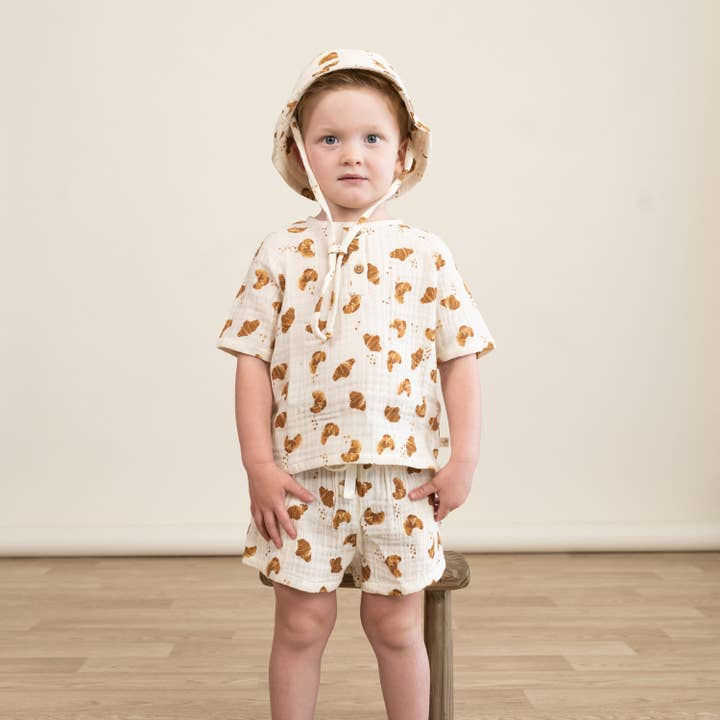 Organic Raglan Shirt & Shorts Set - Croissant for wholesale by Makemake Organics