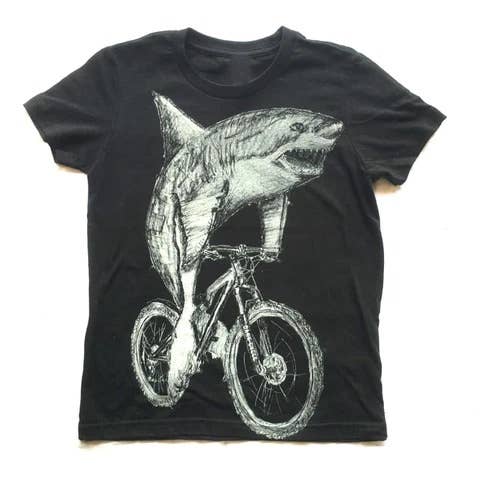 Dark Cycle Clothing - Wholesale Screen Printed T-Shirt - Kids - Great White Shark on a Bicycle Kids' Tee0