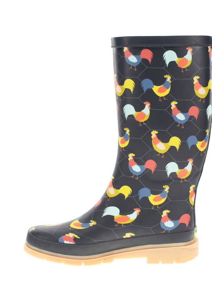 Navy Women's Chicken Plaid Tall Rain Boot - Charcoal for wholesale on Faire