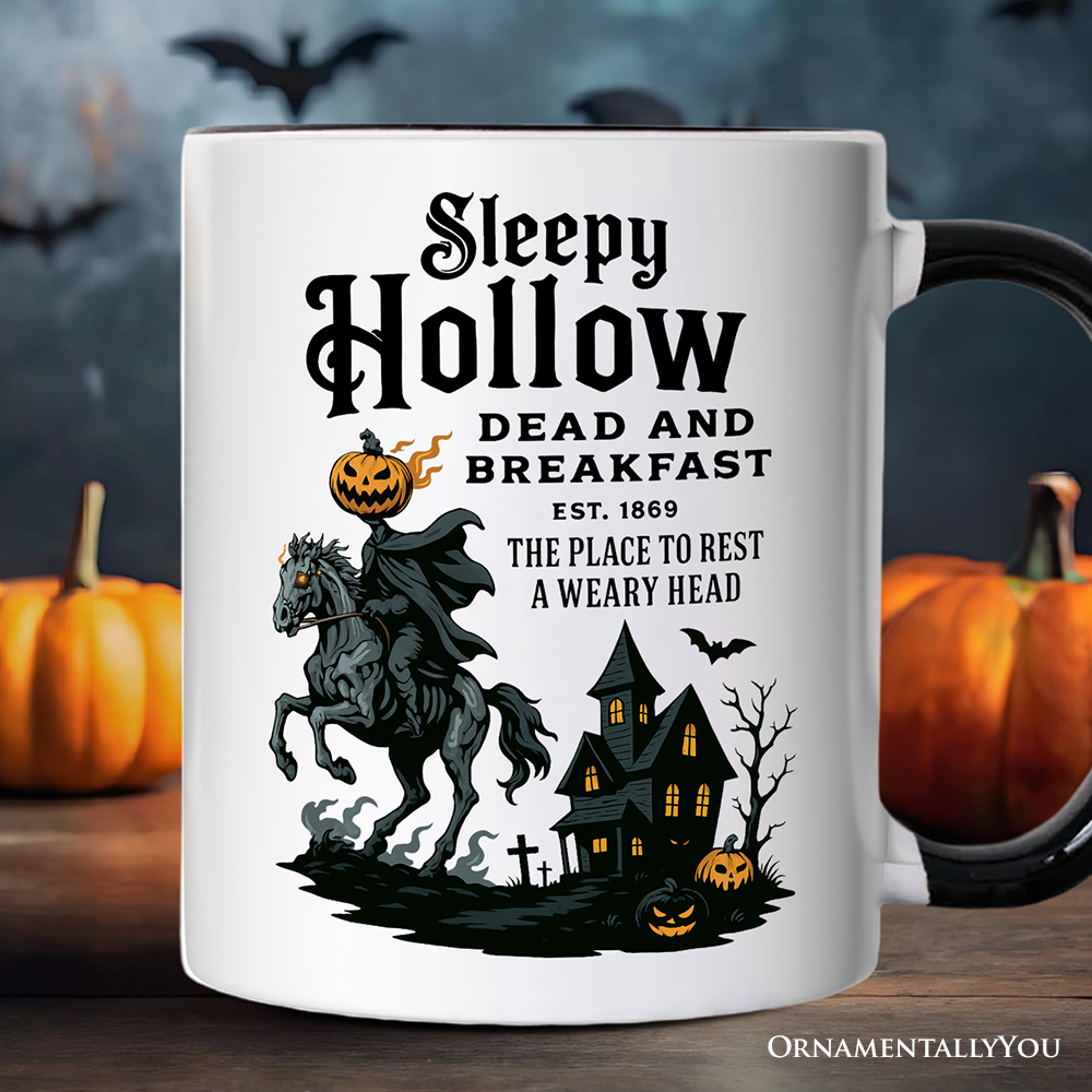 White Black Handle Headless Horseman Sleepy Hollow Halloween Gift Mug for wholesale on Faire0