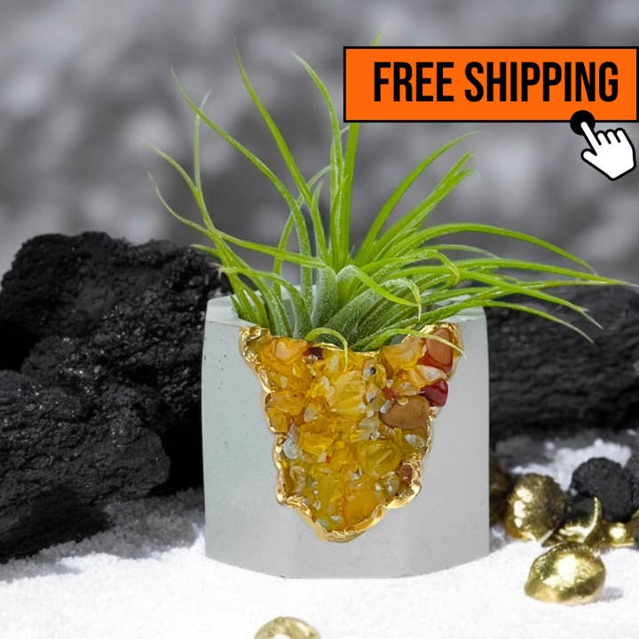 Jardinière géode en agate jaune, pot de jardinière succulent pour la vente par Planters Made in the USA