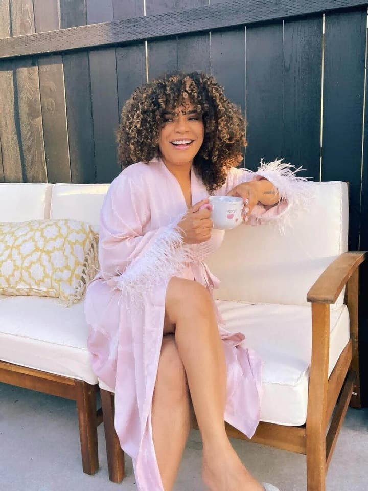 Pink Feather Bridal Robe for wholesale on Faire7