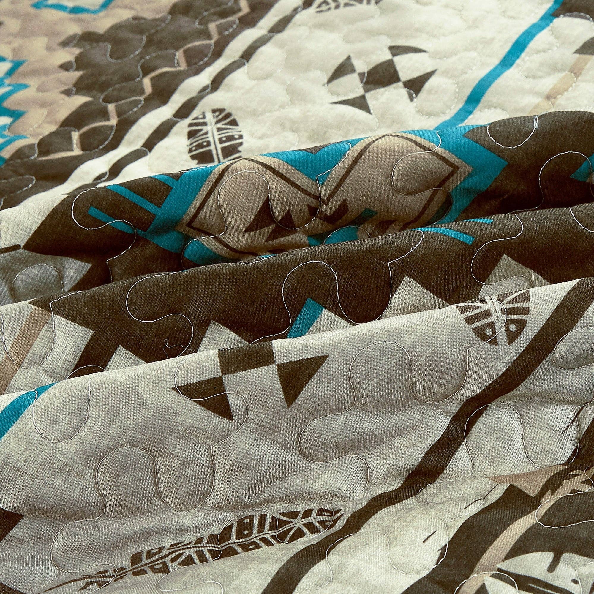 Linen Mart - Wholesale Bedding Set - Southwestern Tan Turquoise Feather Aztec Quilt - 5 Piece Set7