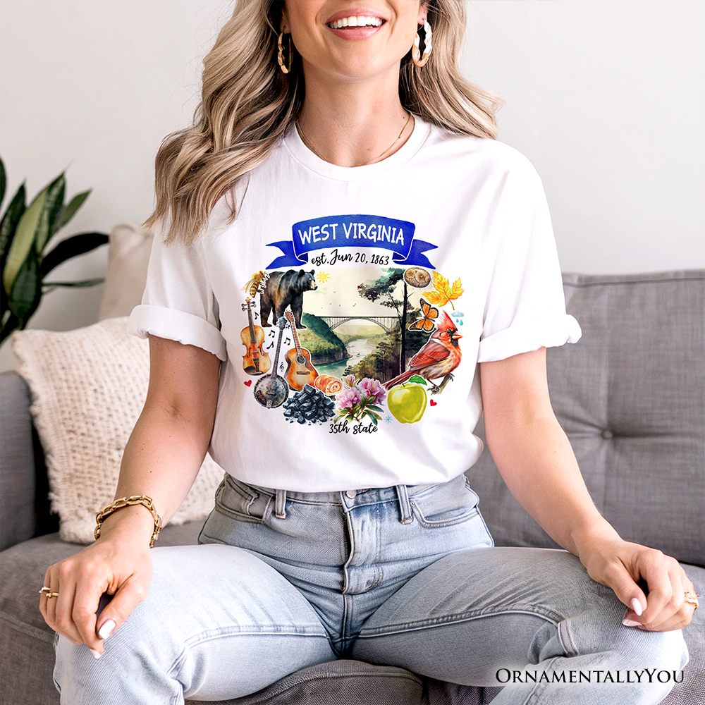 White Artistic West Virginia State Themes and Landmarks T-Shirt for wholesale on Faire5