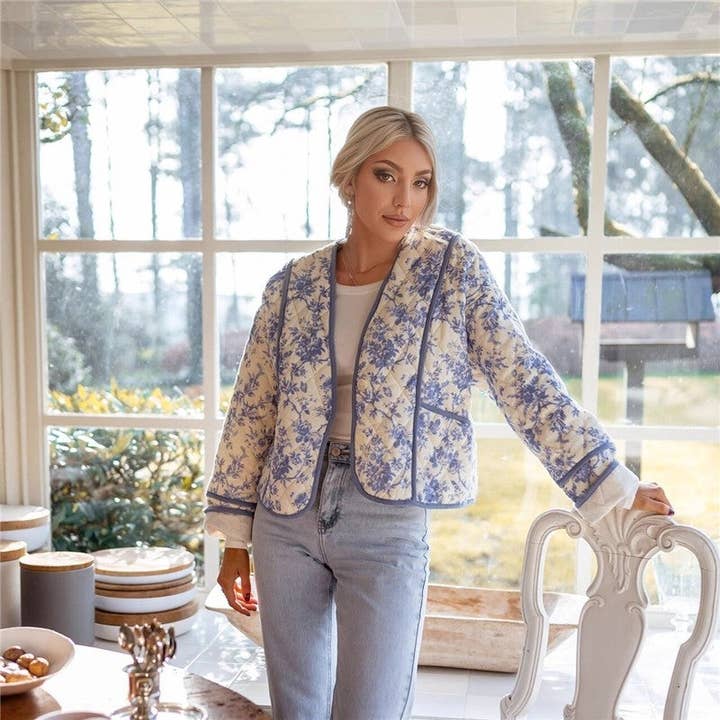 Veste en coton à imprimé rétro col en V pour la vente par ShieldChic