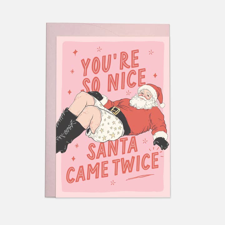Santa twice greeting card for wholesale by Kaart Blanche
