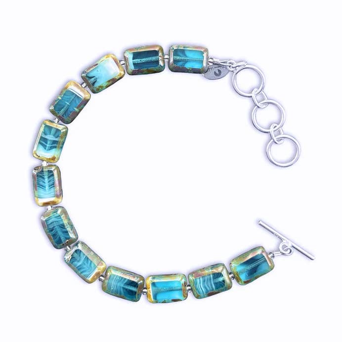 Teal Swirl 1-Strand Beaded Bracelet for wholesale by Stefanie Wolf Designs