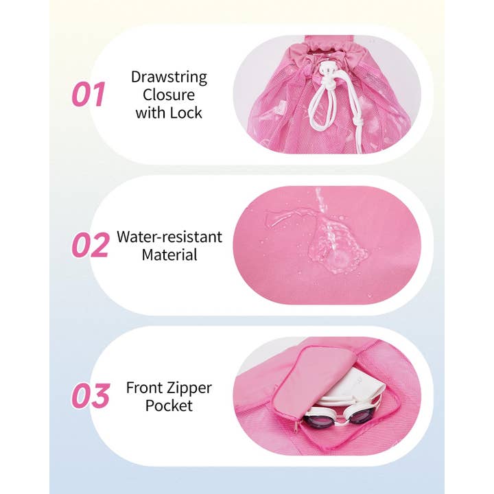 wandf - Wholesale Beach Bag - Mesh Drawstring Bag Swim Bag Quick-Dry Shoulder Strap15