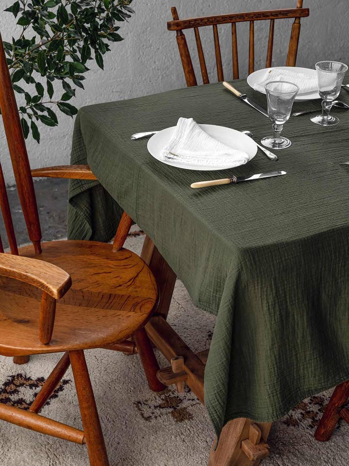 Double gauze cotton tablecloth in caper green for wholesale by Les Pensionnaires
