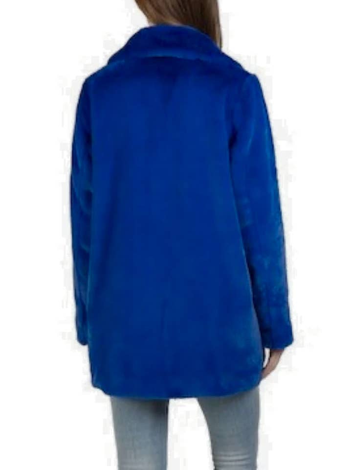 ROYAL BLUE Love Token Mid-Length Faux Fur Jacket for wholesale on Faire