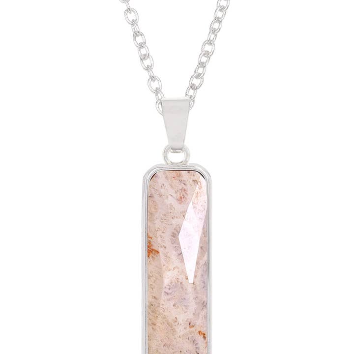 Zoey Simmons - Wholesale Pendant/Charm Necklace - Lily Fossil Rectangle Necklace - SF0