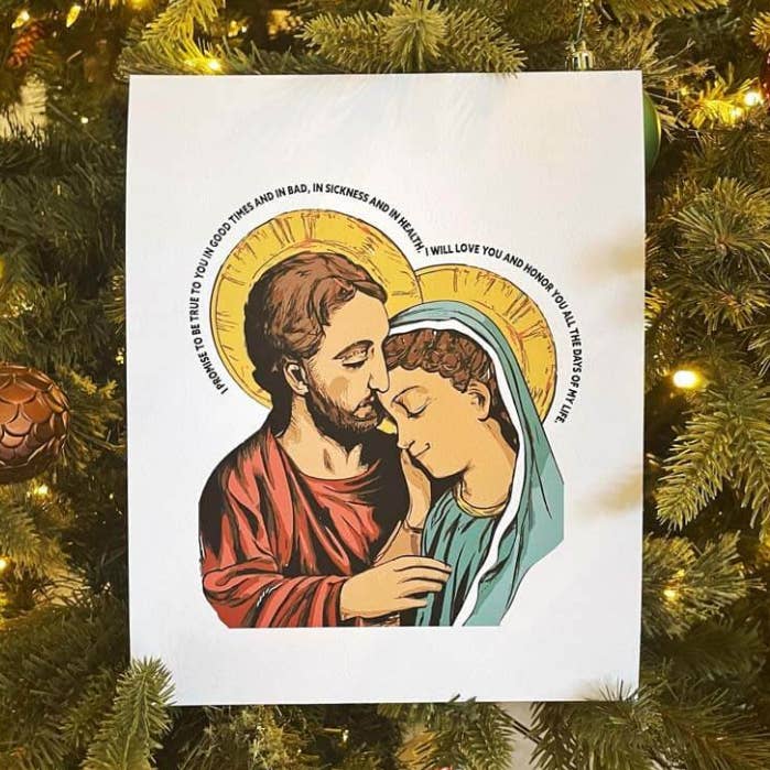 Impresión artística de los votos matrimoniales de María y José para venta al por mayor de Brick House in the City