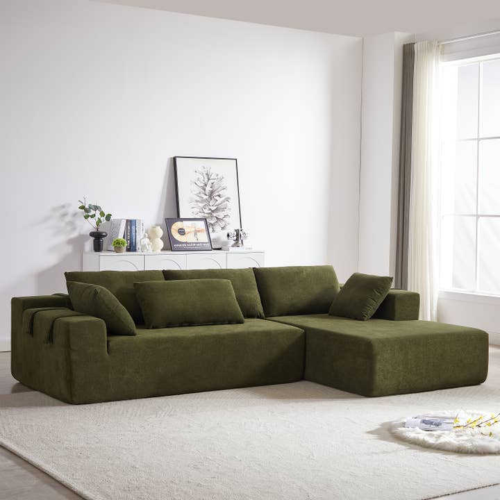 Green Chenille Modular L-Shaped Sectional Sofa with 6 Pillows for wholesale on Faire18