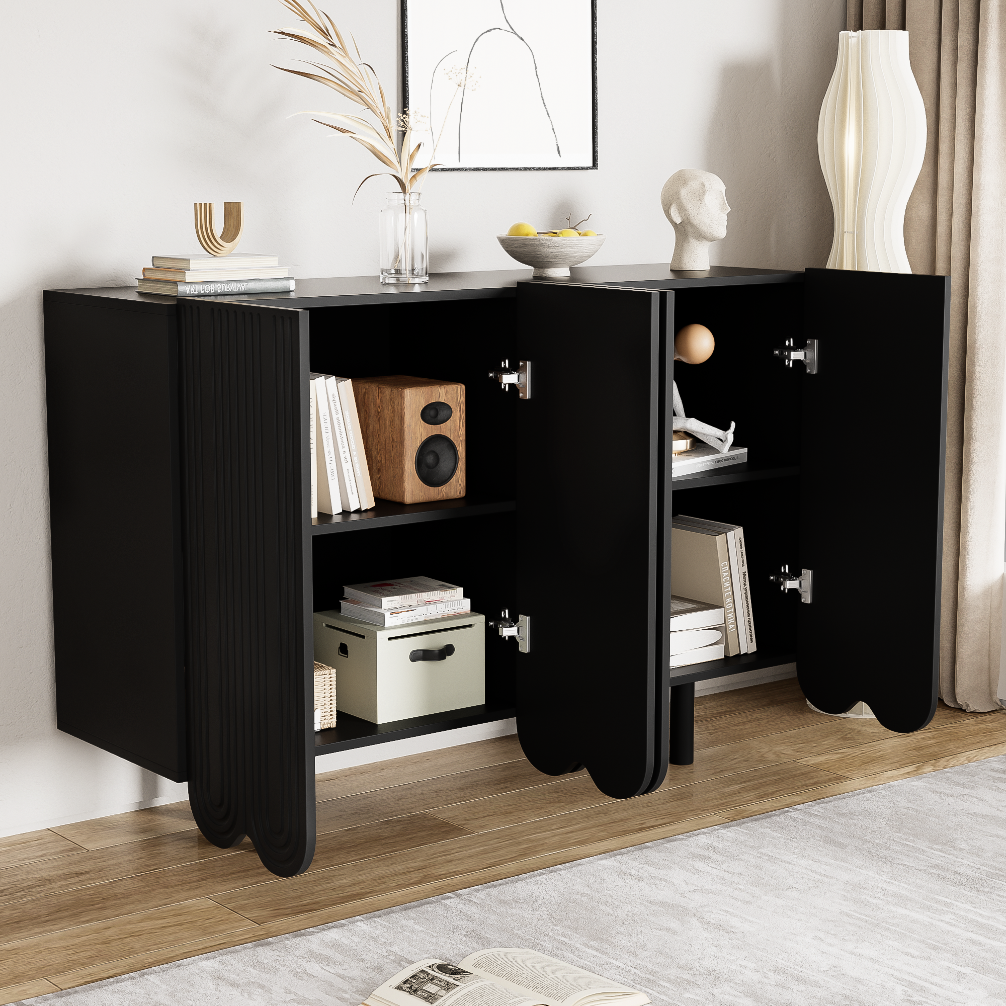 Urban Meuble - Wholesale Sideboard - Black buffet with 4 doors, pattern, and storage 120*37.5*80.8 cm EVRENS BLACK14