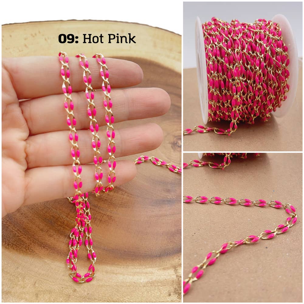 Beads Creation - Wholesale Link & Chain Necklace - Multi color Enamel Rolo Cable Paperclip Chain by Foot, CH31510