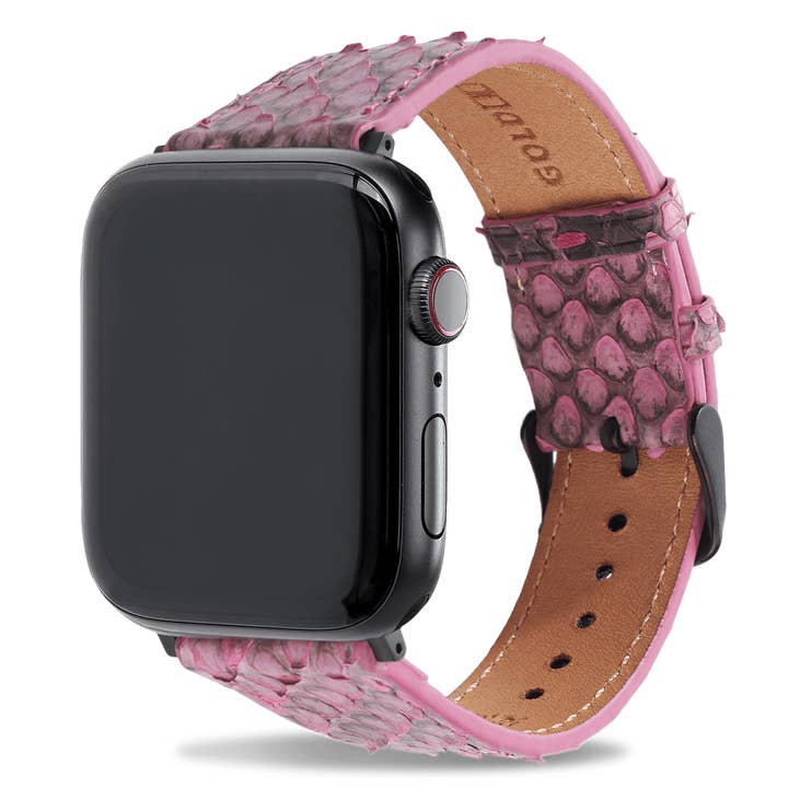 Cinturino per Apple Watch pitone fucsia rosa (adattatore nero) per la vendita all'ingrosso da parte di GOLDBLACK