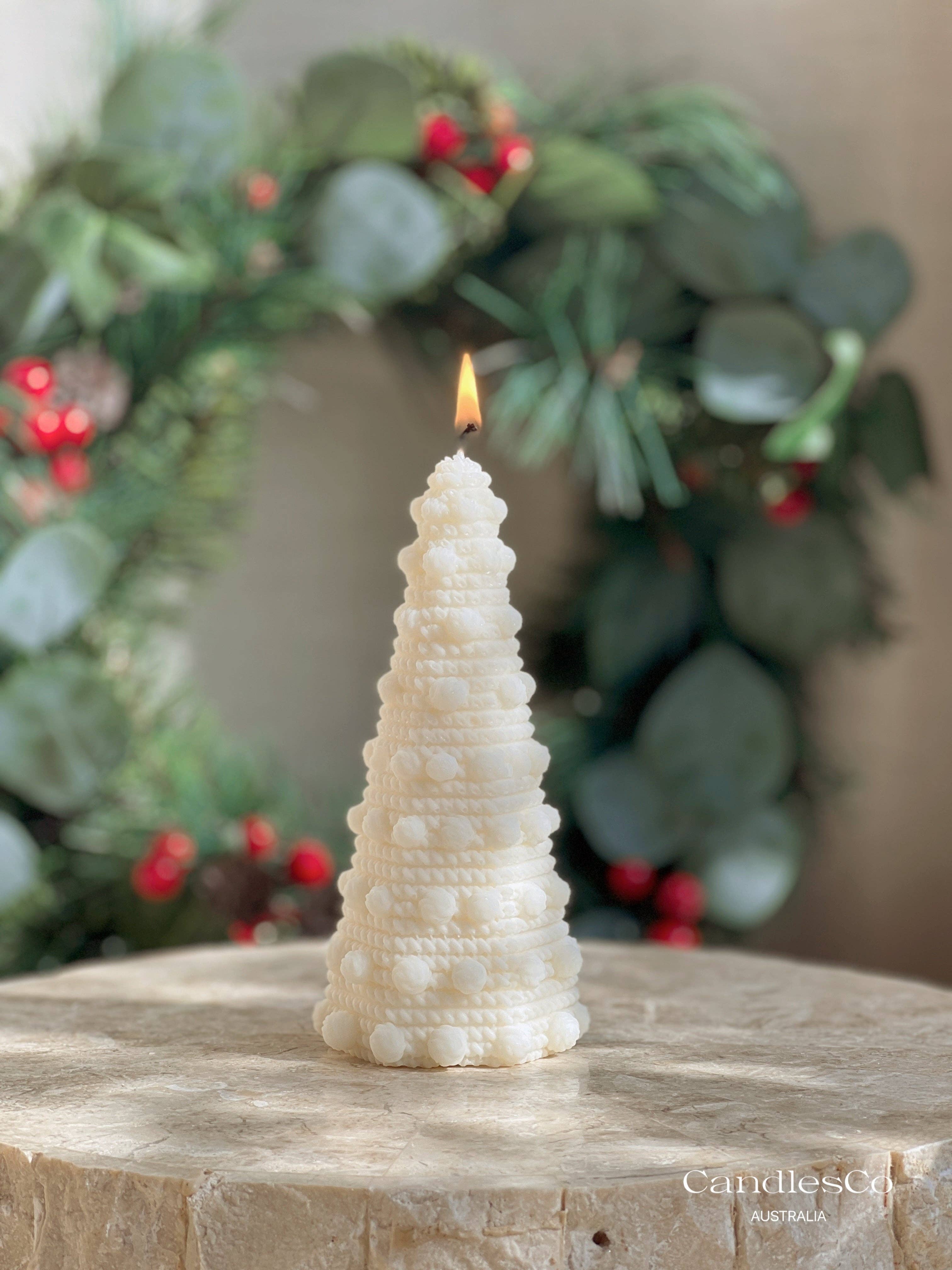 White Unscented Hand-Poured Soy Wax Christmas tree for wholesale on Faire3