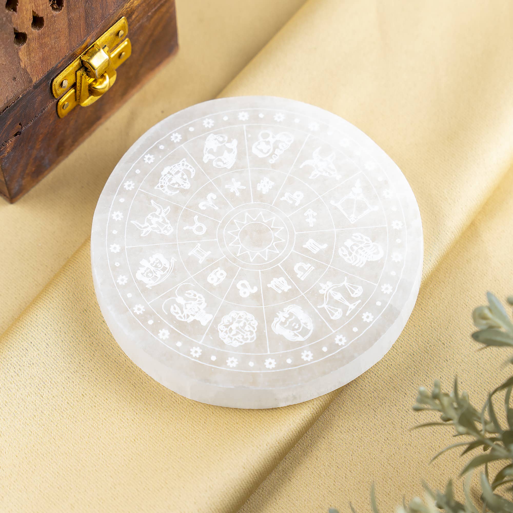 Soothing Crystals - Wholesale Crystal Charging Plate - 4" Selenite Plate | Zodiac Selenite Disc| Recharging Plate