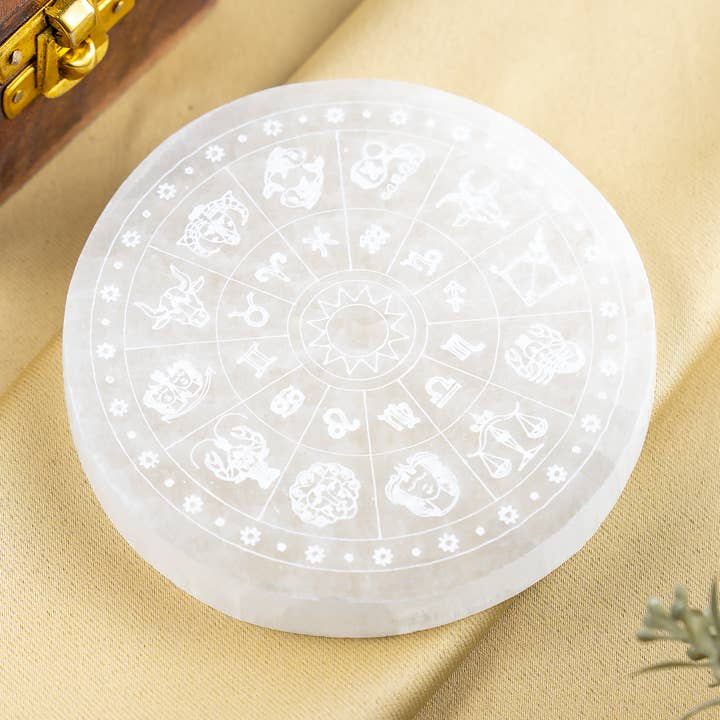 Soothing Crystals - Wholesale Crystal Charging Plate - 4" Selenite Plate | Zodiac Selenite Disc| Recharging Plate0