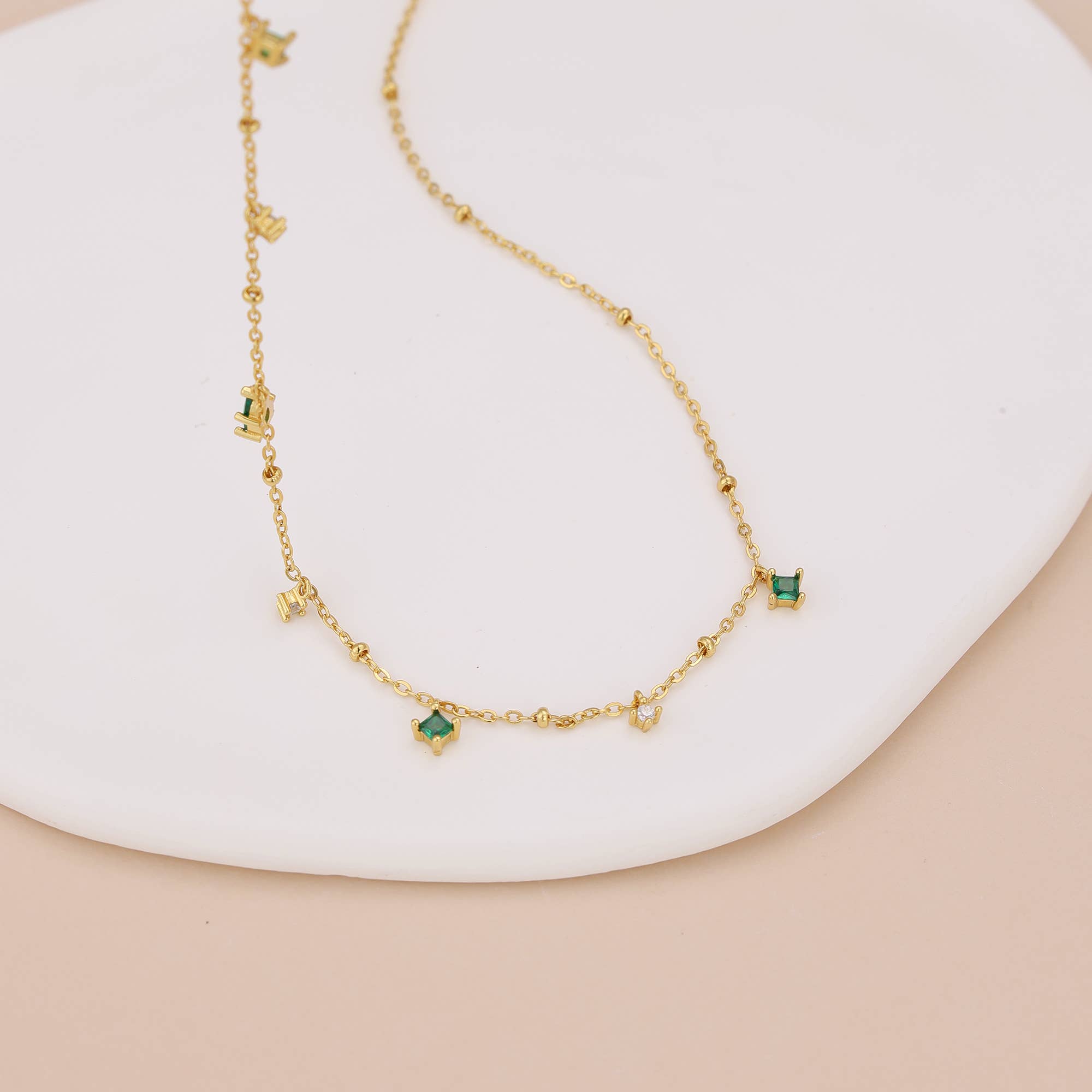 Melange Blanc - Wholesale Pendant/Charm Necklace - N010 dainty emerald station satellite chain necklace3