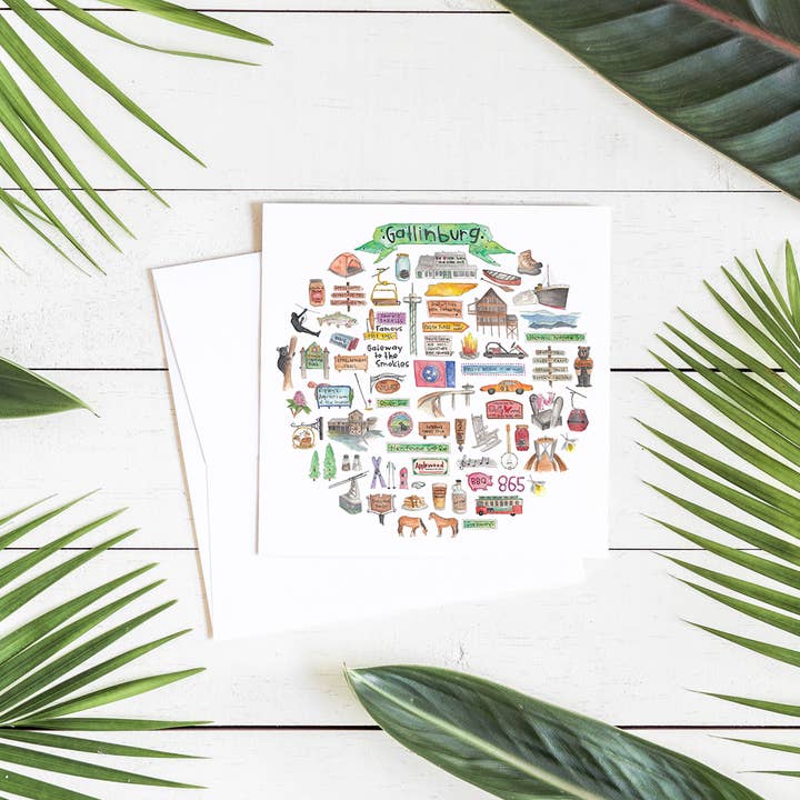 Gatlinburg, TN Ikon Akvarell Vykort för wholesale av Green Blanky Studio