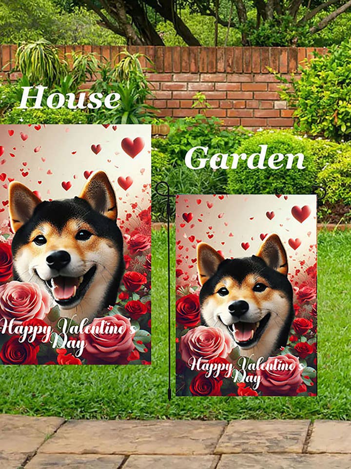 Shiba Inu B/T - Valentine House Flag for wholesale by Best of Breed Products