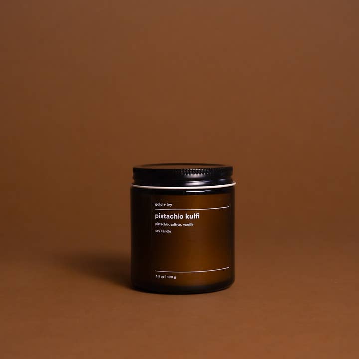gold + ivy - Wholesale Jar/Filled Candle - pistachio kulfi soy candle - pistachio, saffron, vanilla