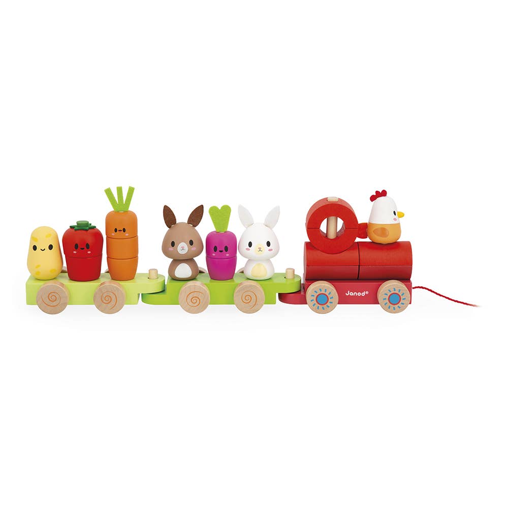 Janod - Wholesale Wood Toy - Kids - Farm | Pull-Along Stacker Train | 19 pieces0
