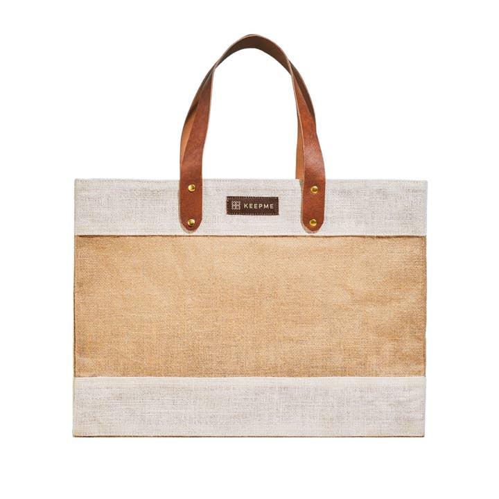 Out of the Woods® by KeepCool Bags - Wholesale Tote Bag - Women's - Jute Reusable Market Tote - Cream White SMALL CASE PACKS