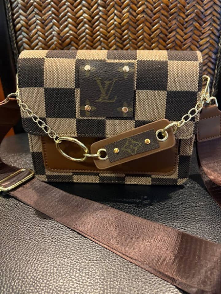 Upcycled Checker Chained Crossbody Bag for wholesale by Embellish Your Life