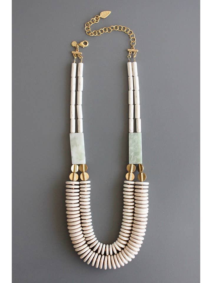BKN221 Double strand necklace with magnesite, brass for wholesale by David Aubrey Jewelry