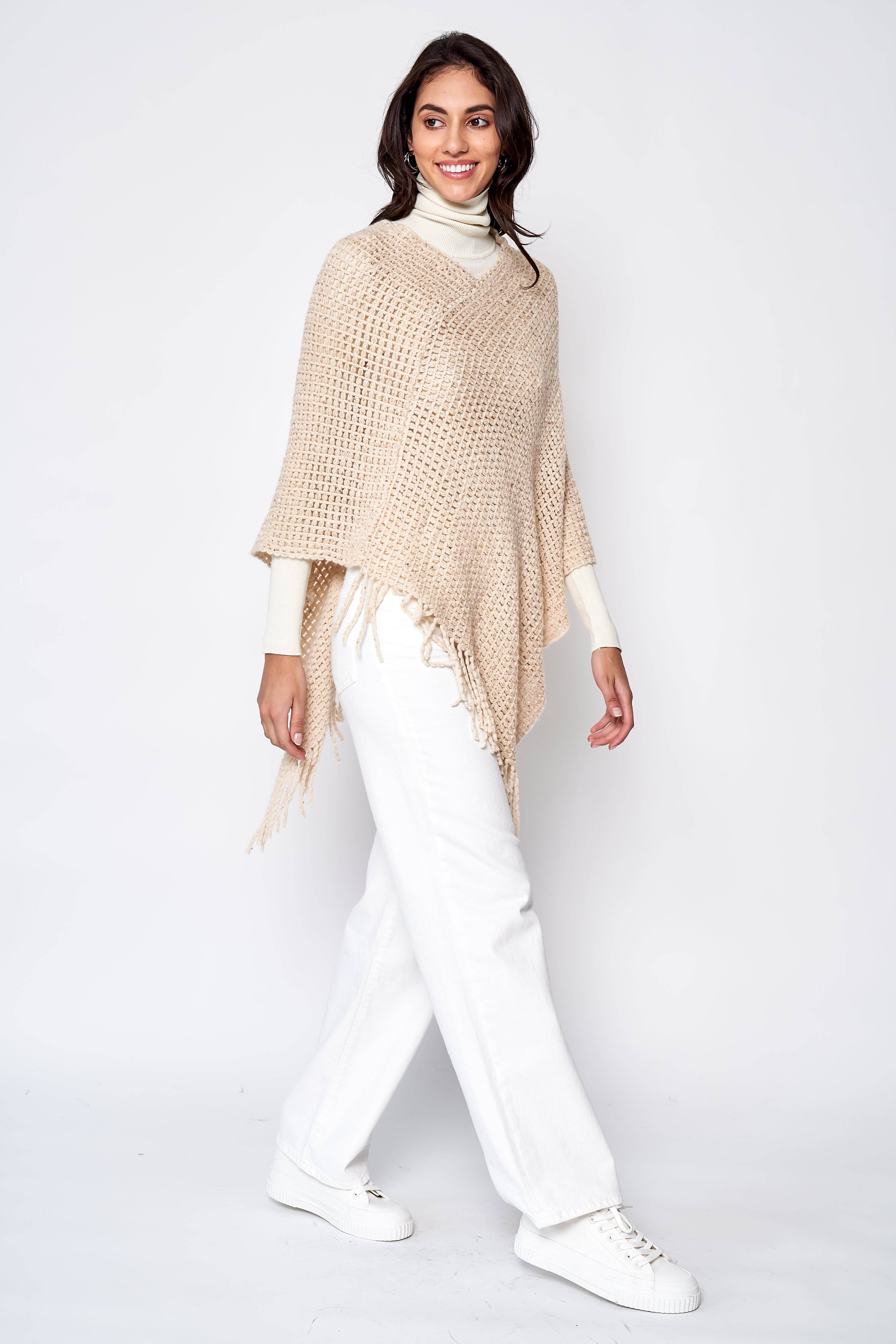 Do Everything In Love® - Wholesale Poncho - Women's - Fringed Solid Knit Poncho7