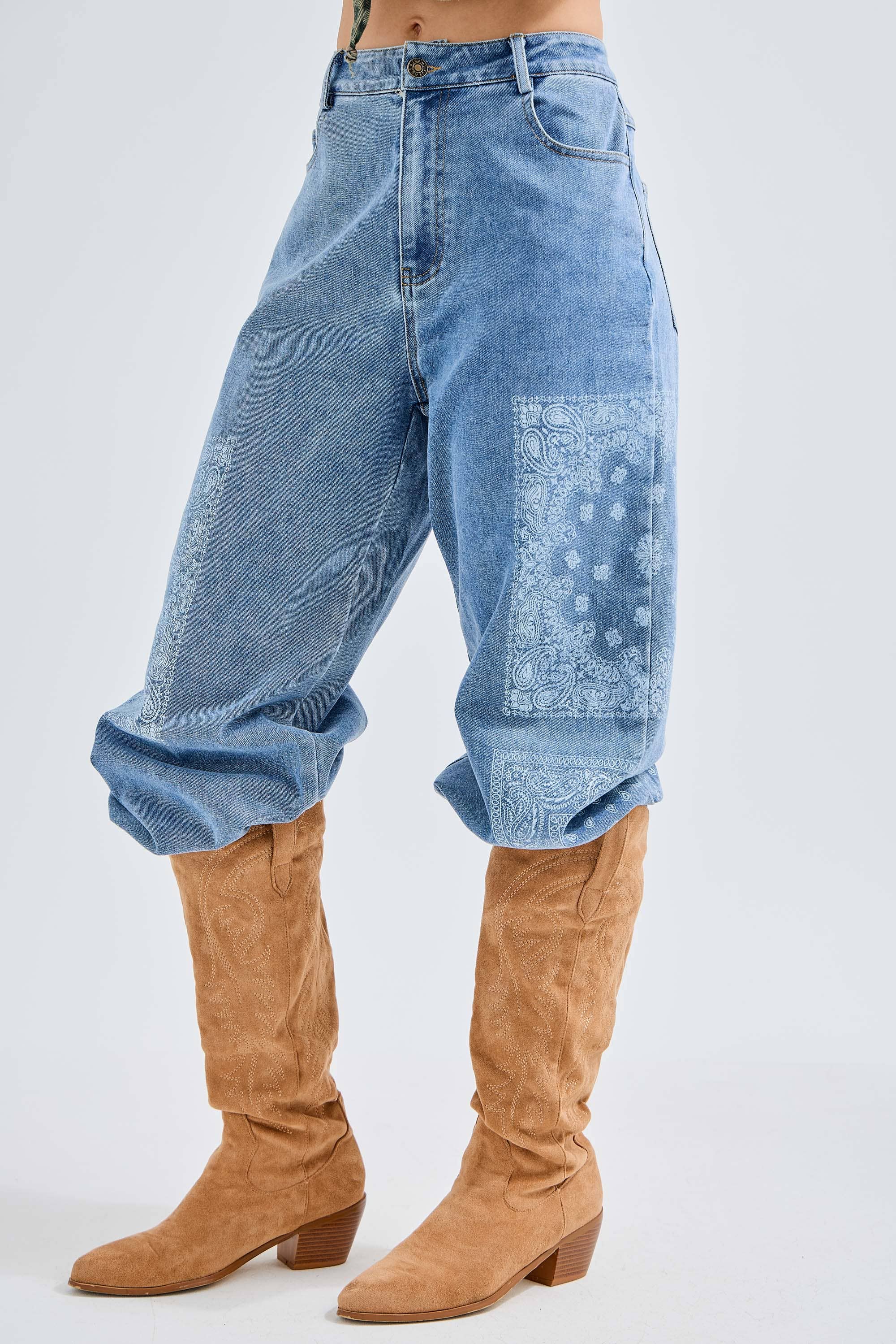 J.Her - Wholesale Jeans - Women's - Bandana Printed Boho Magic Stretchy Jeans DC5373