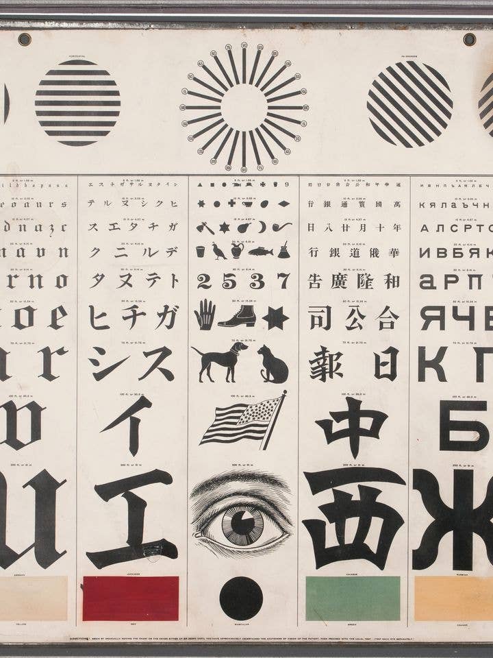 Tableau international des tests oculaires de George Mayerle - 1907 pour la vente par Flashback Shop