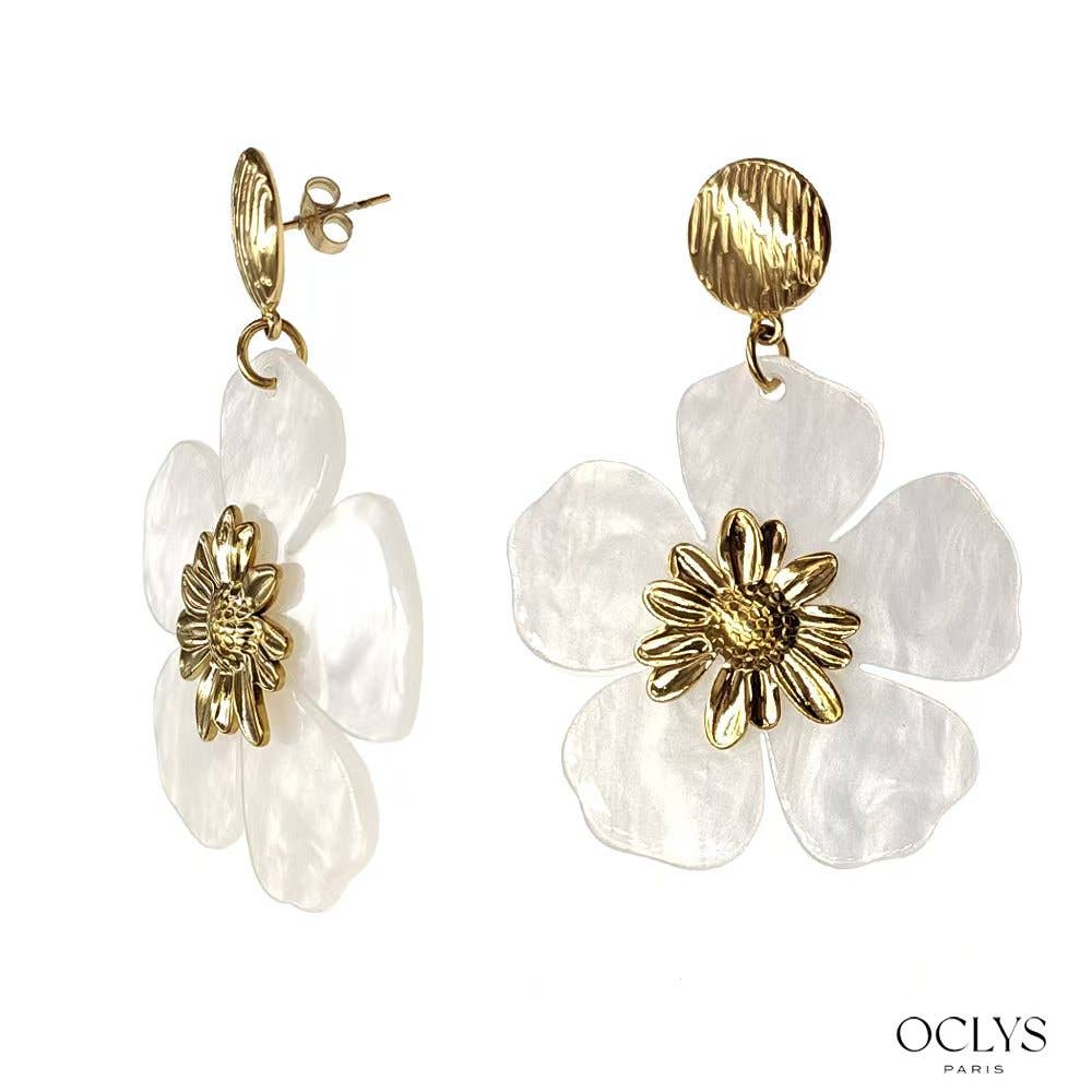 Oclys - Wholesale Dangle Earrings - Stainless steel flower earrings resin Vale1