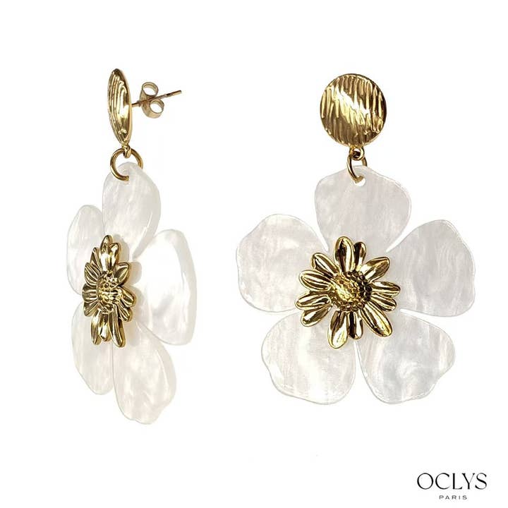 Oclys - Wholesale Dangle Earrings - Stainless steel flower earrings resin Vale1