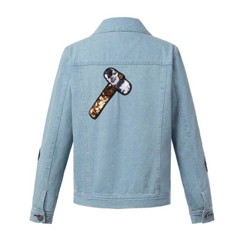 Light Blue Women Fashion Casual Sequined Denim Jacket for wholesale on Faire2
