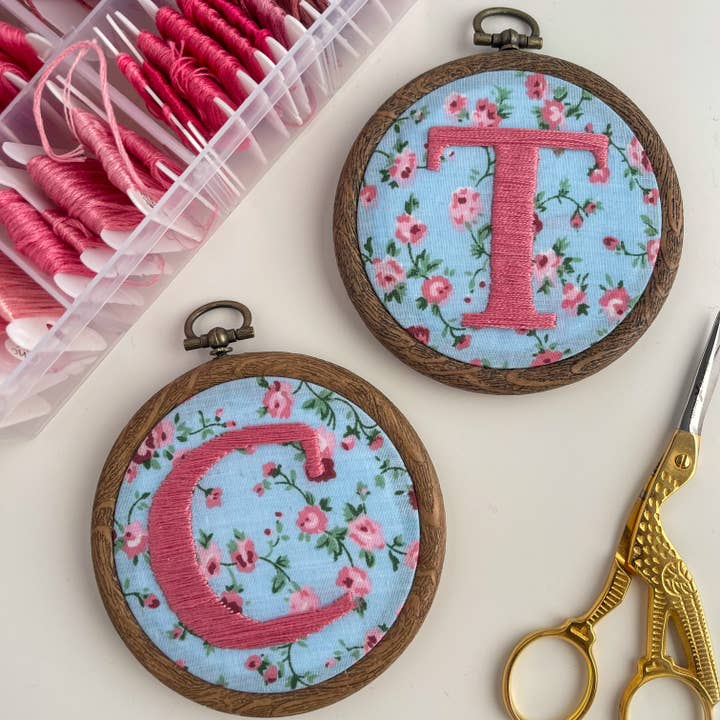 Stitch Ambition - Wholesale Embroidery/Cross Stitch Supplies - Floral Letter Initial Hand Embroidery Hoop