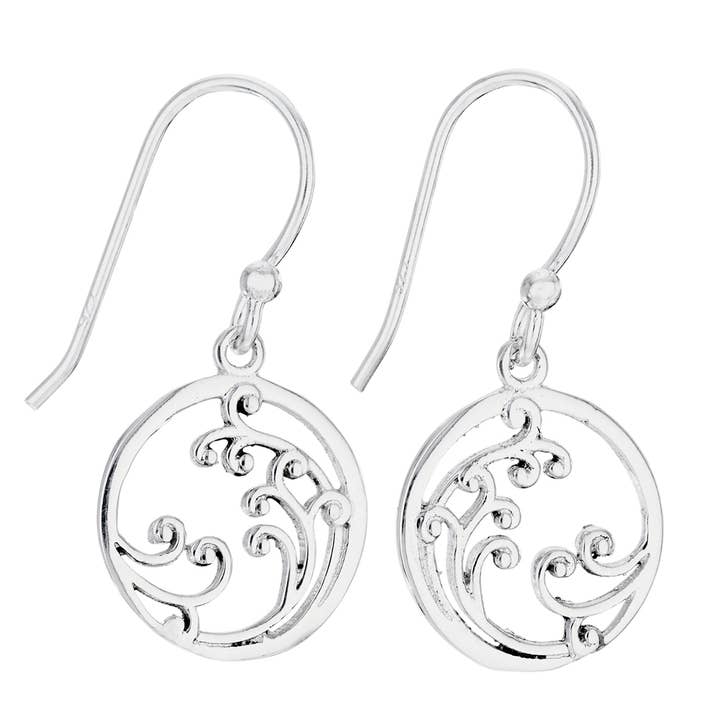 Nazare Sterling Silver Round Wave Earrings for wholesale by Tiger Mountain Jewelry