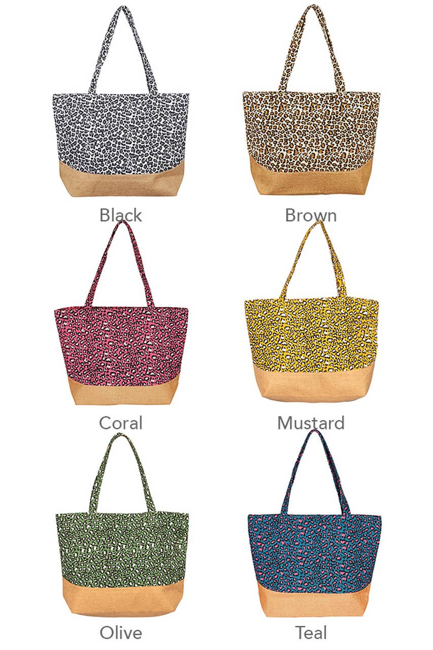 Hana - Vendita all'ingrosso Borsa tote - Donna - Borsa tote in juta con stampa leopardata4